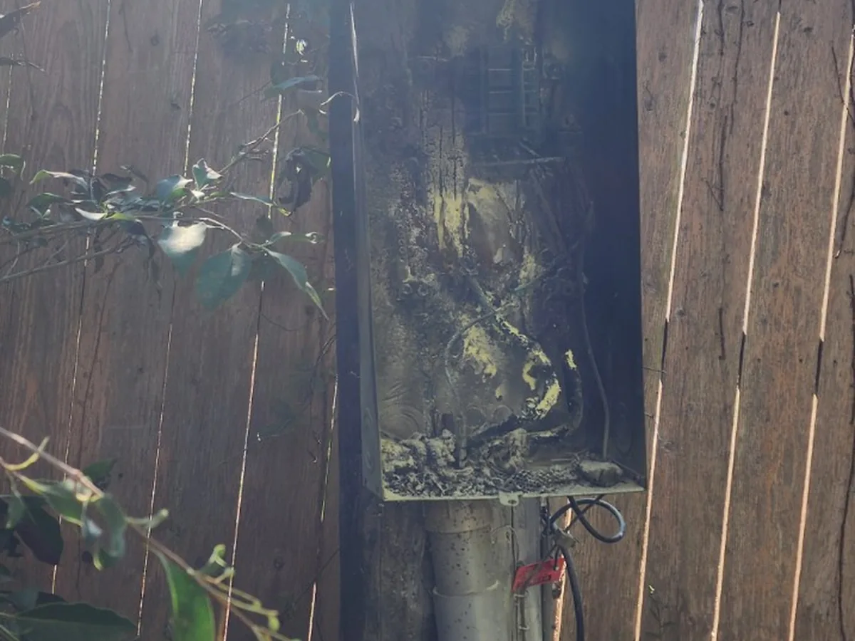 Burned exterior electrical service equipment