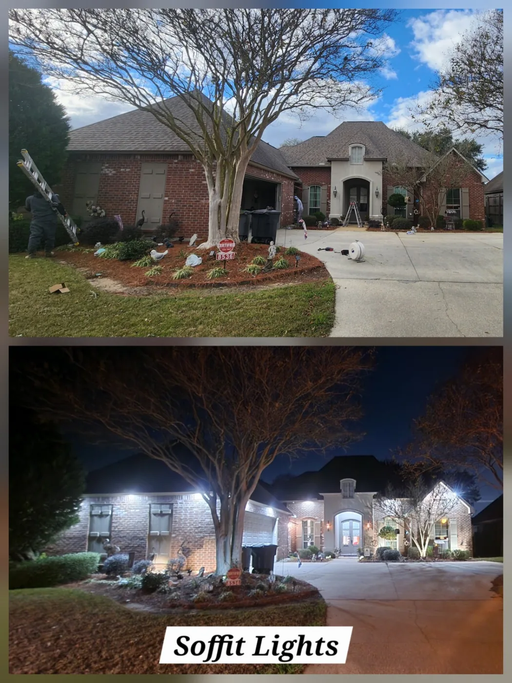 Before and after exterior residential lighting upgrade